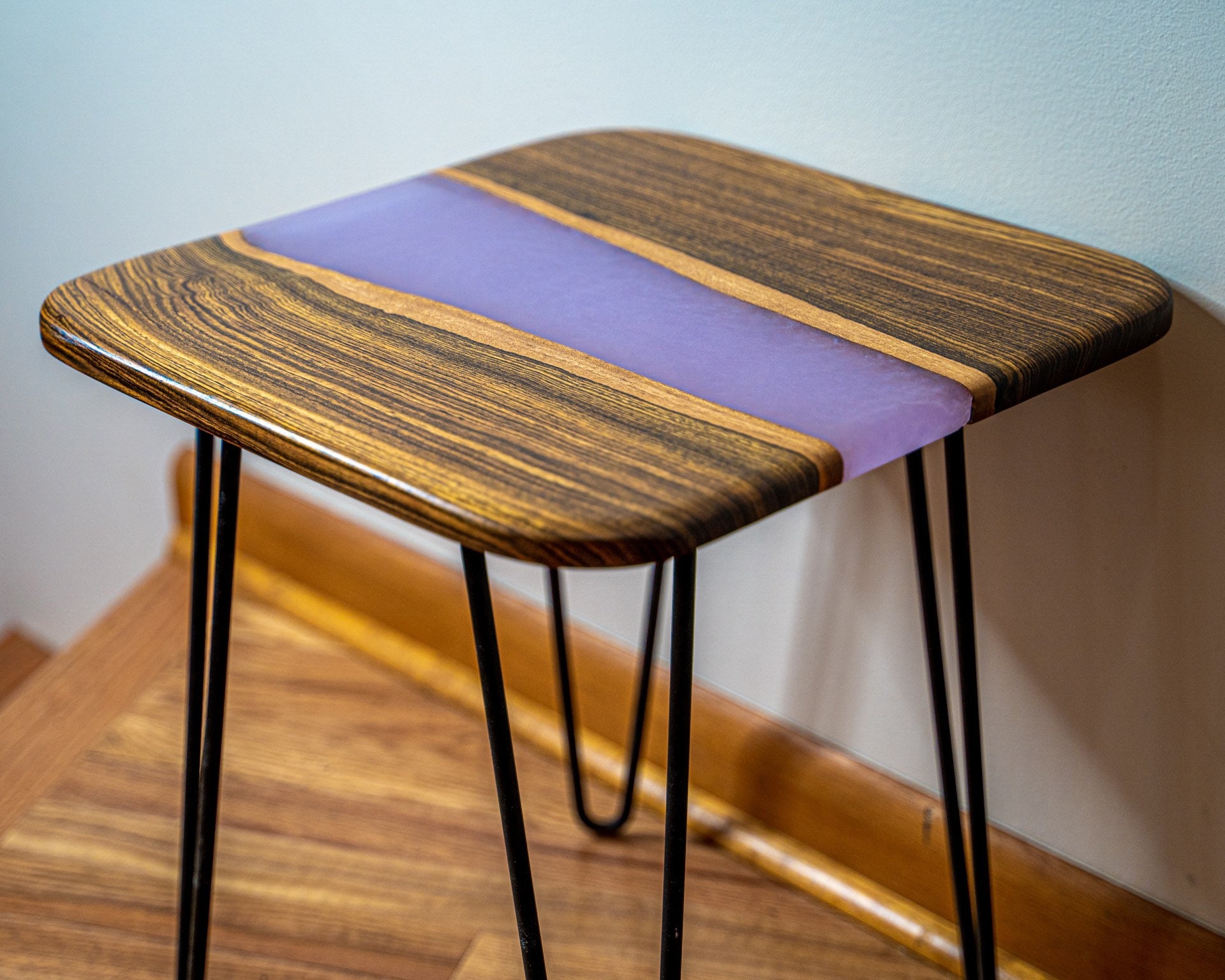 Bocote Wood & Purple Epoxy Resin End Table Plant Table Etsy