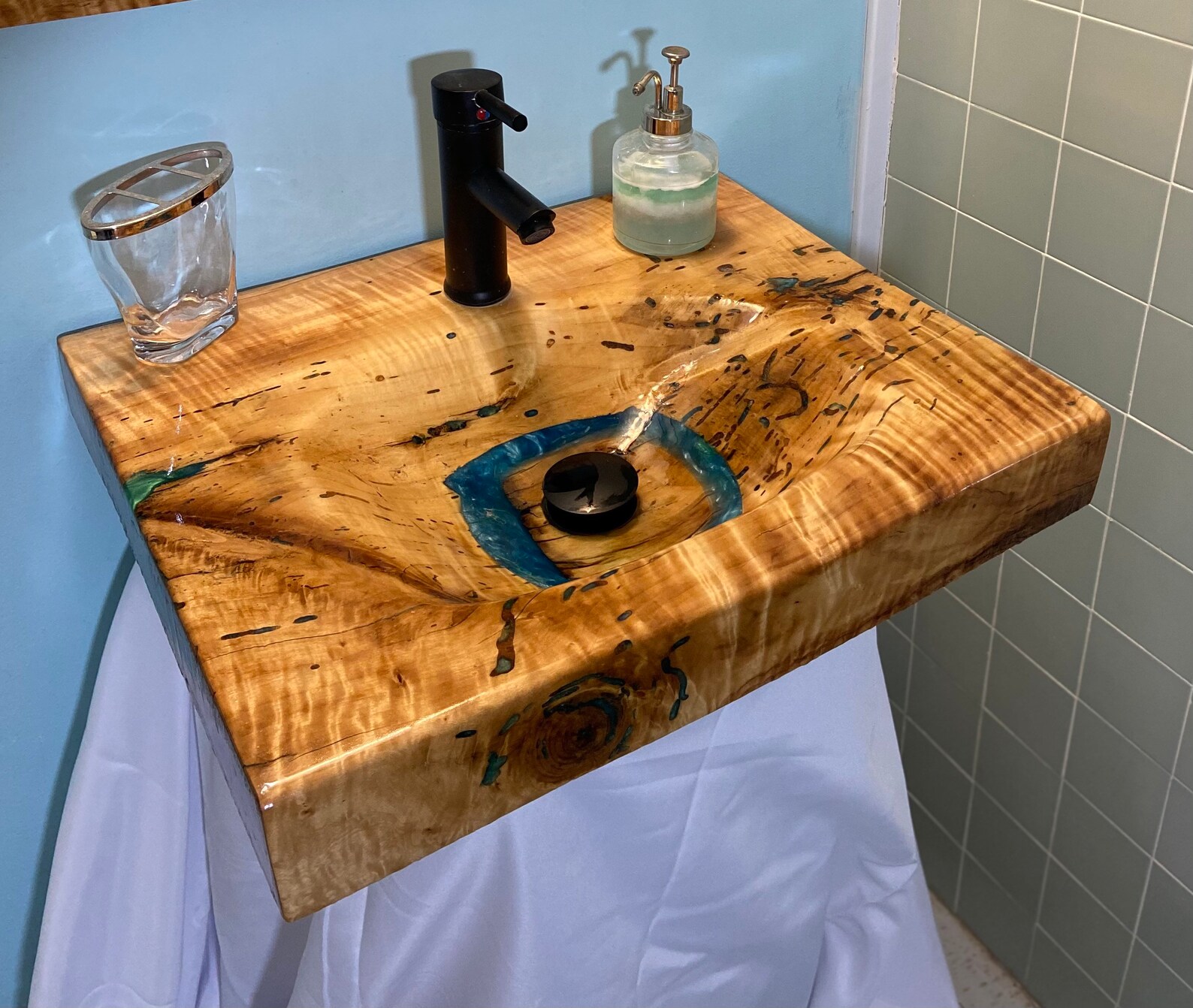 CustomMade Maple Wood & Epoxy Resin Colored Bathroom Sink Etsy