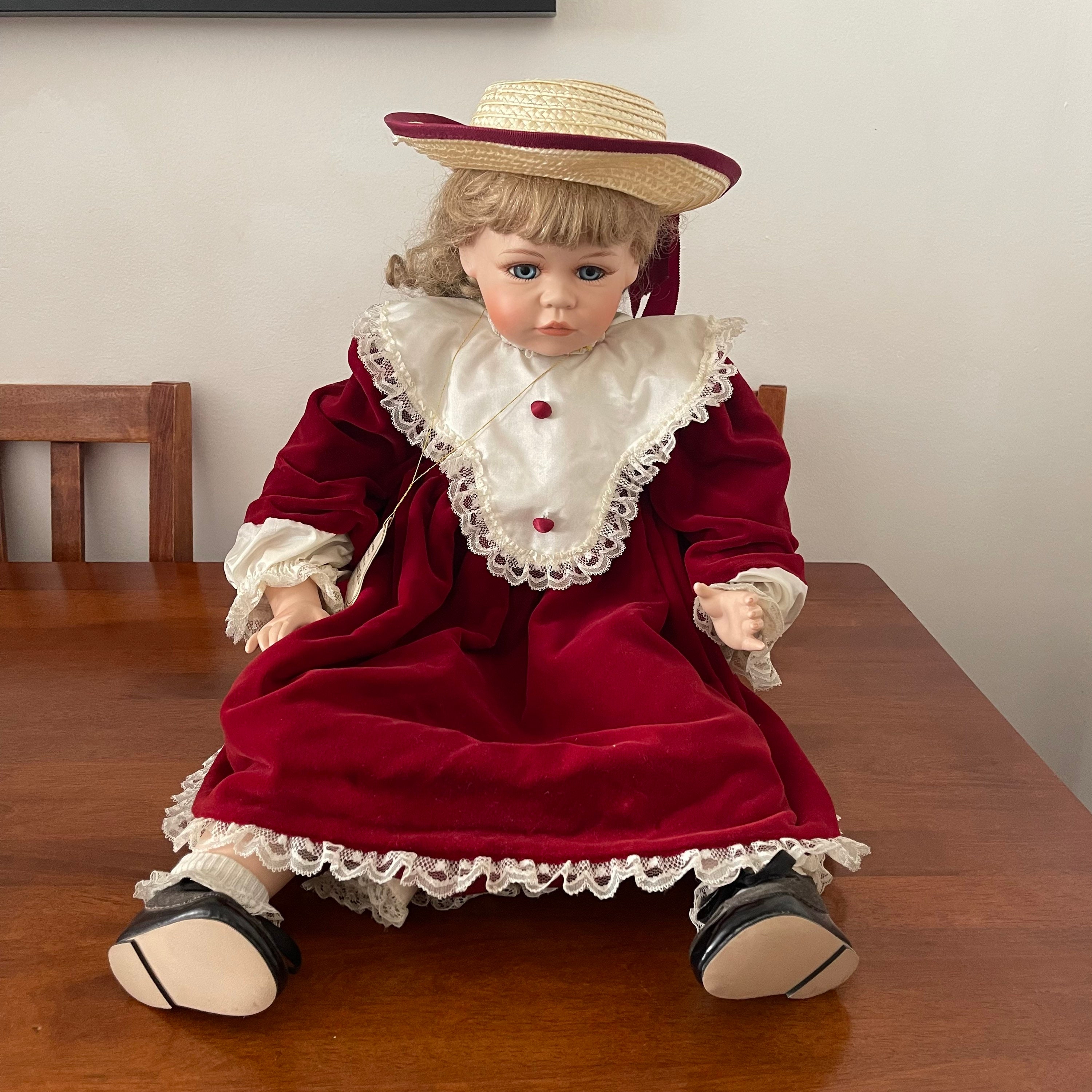 Large Vintage Alberon Doll Porcelain London Wearing Velvet Red - Etsy