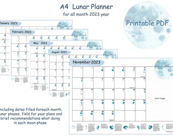 2023 Monthly Planner, Lunar Calendar, Year Planner