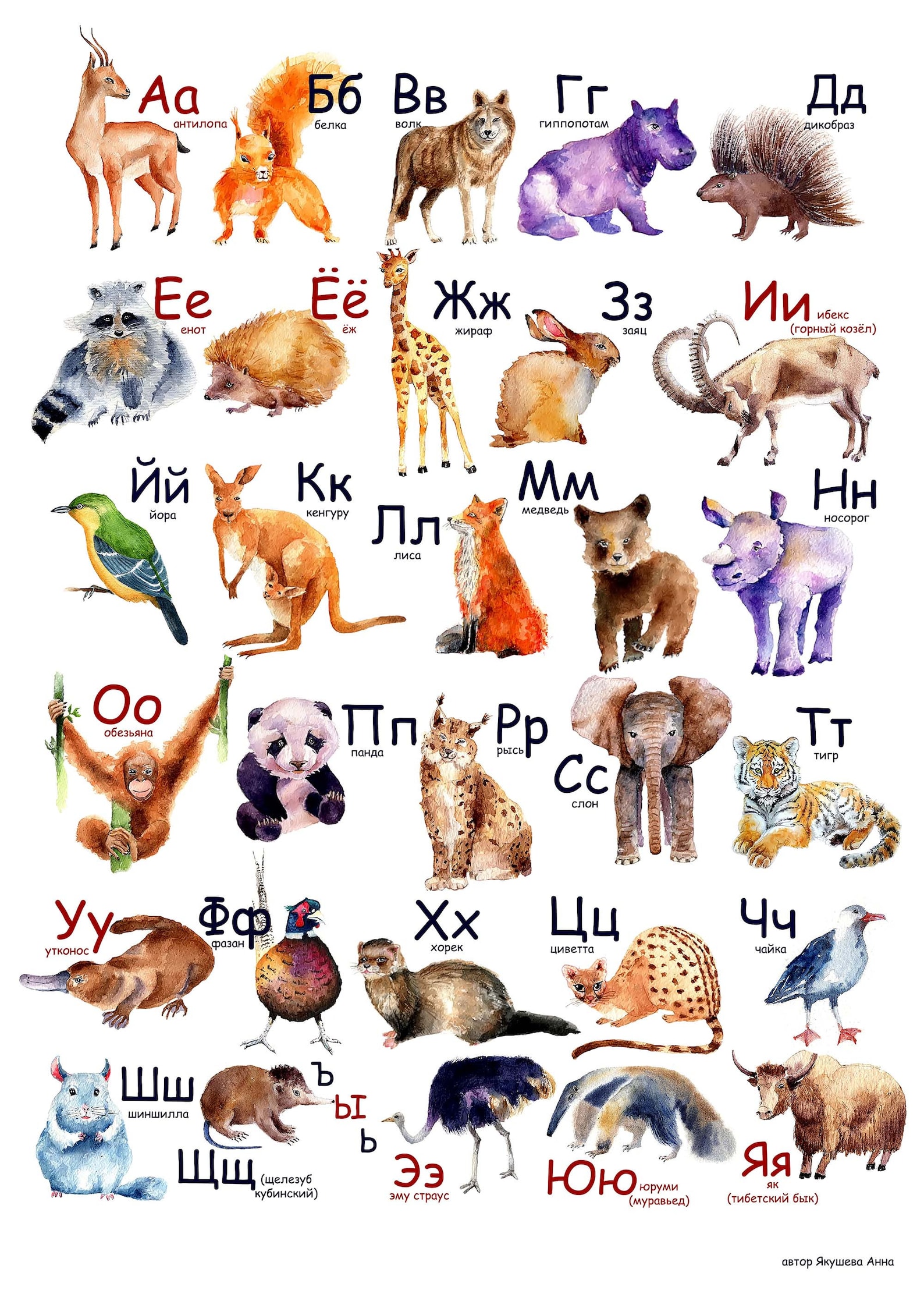 Russian Alphabet Russian Alphabet Poster ABC Poster Animal | Etsy