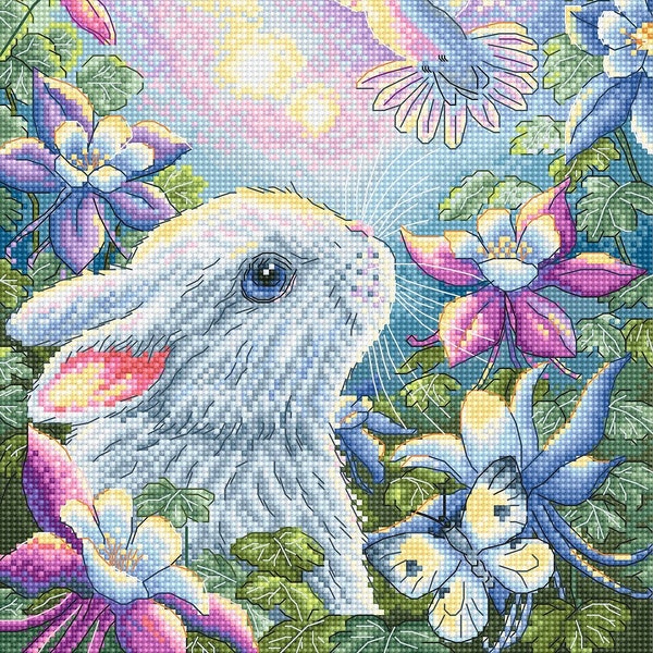 Fantasy Rabbit among Flowers cross-stitch kit. Alice in Wonderland. Bunny Animal. Easy & Fast Cross Stitch kit by LetiStitch L8054