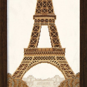 Eiffel Tower Paris cross-stitch kit on Zweigart 14 count canvas. French City Landscape by Charivna Mit M-182C