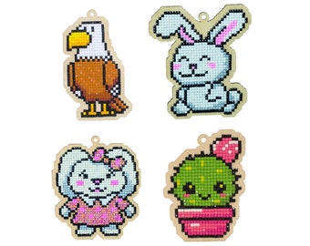 Diamond painting Charm Kit by Wizardi. Beginner Diamond art Eagle, Rabbit, Cactus, Cute Rabbit