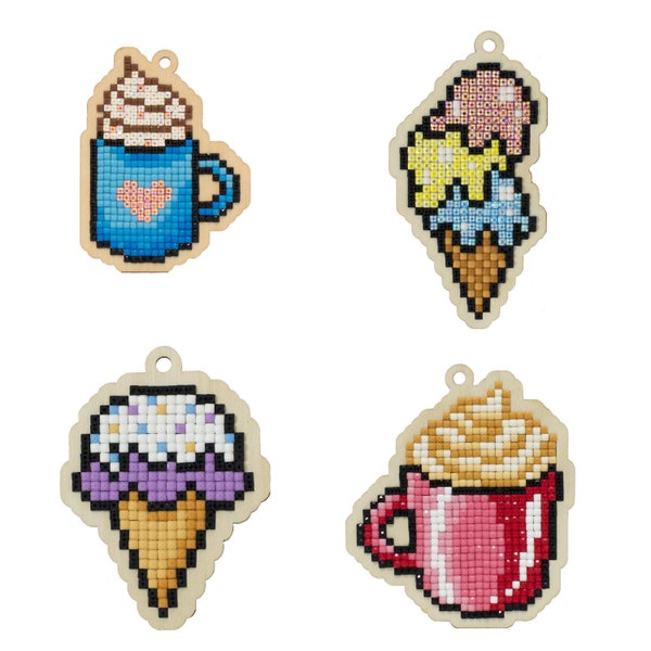 Diamond painting Charm Kit by Wizardi. Beginner Diamond art Ice Cream, Hot Chocolate, Coffee, Latte