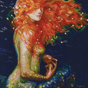 Ginger Mermaid Cross Stitch kit. Fantasy Cross Stitch Pattern on Aida 14 count canvas. Cross Stitch by RTO M596