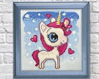 Unicorn Diamond painting set by Wizardi. Fantasy Diamond Art Beginner kit. Easy Diamond painting kit CS2530