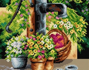 Wizardi Needlepoint Canvas – Spring Road Orchidea Design – 24x30 Cm – Half Stitch Kit (Threads Not Included)