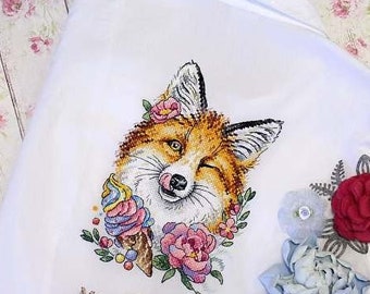 Fox Cross Stitch on Clothes. Water Soluble Canvas Cross Stitch Pattern. Magic Canvas Cross Stitch by MP Studia. SV-532