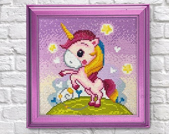 Unicorn Diamond painting set by Wizardi. Fantasy Diamond Art Beginner kit. Easy Diamond painting kit CS2531