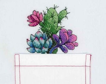 Cactuses Cross Stitch on Clothes. Water Soluble Canvas Cross Stitch Pattern. Magic Canvas Cross Stitch by MP Studia. SV-240