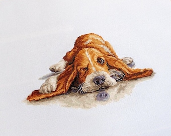 Basset Hound cross-stitch kit on Aida 18 count canvas. Aquarelle Animal. Dog Cross Stitch kit by Luca-s B2341L