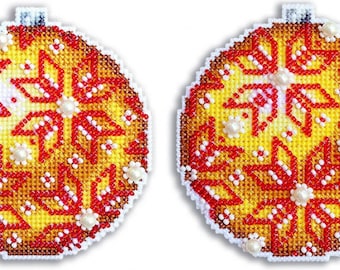 Plastic Canvas Christmas Cross Stitch Ornament kit. Cross Stitch Pattern on Plastic canvas with beads. Christmas Decorations. MP Studia