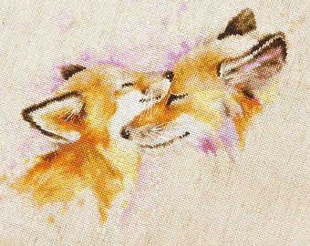 Loving Foxes cross-stitch kit on Aida 16 count canvas. Aquarelle Animal. Cross Stitch kit by Luca-s B2312L