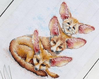 Fennec Cross stitch kit. Fox Pattern. Dog Counted Cross Stitch kit on Aida 14 count canvas. MP Studia SM-509