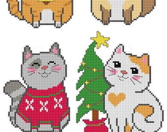 Christmas Cats - Counted Cross-stitch on the Plastic Canvas with 4 Patterns. Christmas Decoration Kittens Orchidea 7689