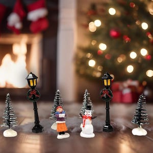 Christmas Village Set with Snowy Trees, Lanterns & Holiday Figures by Wizardi F07N5-1