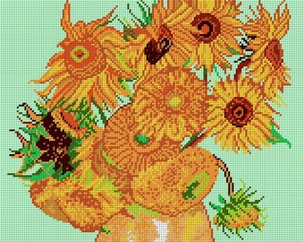 Needlepoint Canvas for Half Stitch without Yarn. Sunflowers Vincent van Gogh. Printed Tapestry Canvas. Orchidea 1426M