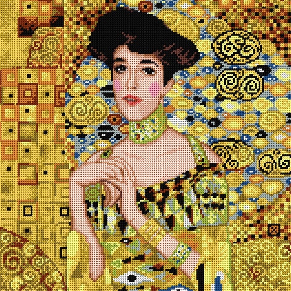 Adele Bloch Bauer Needlepoint Canvas for Half Stitch without Yarn. Gustav Klimt. Printed Tapestry Canvas. Orchidea 2194M