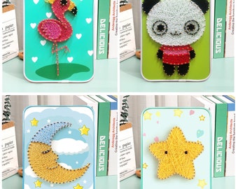 String Art Kits with Stand. DIY Home Decor. Simple Decorative Nail Art Kit. Moon. Star. Flamingo and Panda Sting Art Pattern