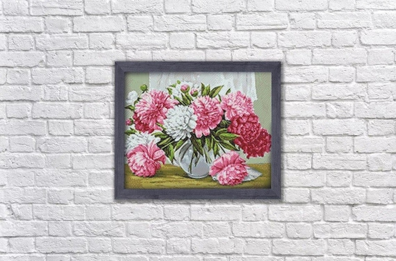 Vibrant Peonies Diamond Painting Set by Wizardi. Flower Bouquet Diamond Art  Beginner Kit. Large Diamond Painting Kit WD2352 