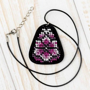 DIY Embroidered Pendant - Bead embroidery kit on artificial leather. Beading kit. Bead embroidery by Wonderland Crafts FLBB-081
