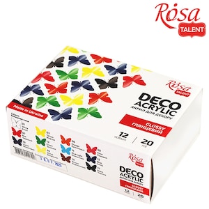 Glossy Acrylic Paint Set for Decor 12 colors 0.68 oz each. Paint set Acrylic for Beginners or Students by Rosa Start 90747258