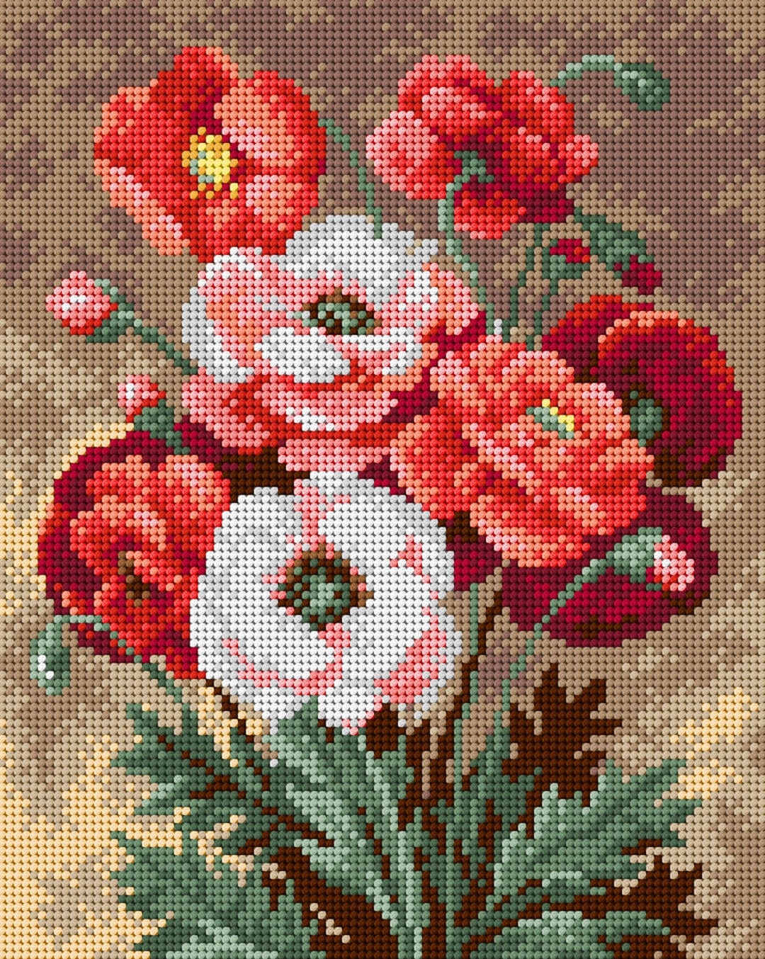 Needlepoint Canvas for Half Stitch Without Yarn. Bouquet of