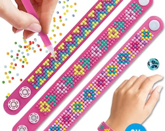 Set of 3 DIY Bracelets Diamond Painting Kit. Custom Bracelets Crafts Kit for Kids and Adults. Bead Craft Kit.