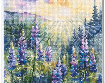 Counted Cross Stitch Kit - Bathed in Sunlight. Mountain Landscape Embroidery by RTO M1066