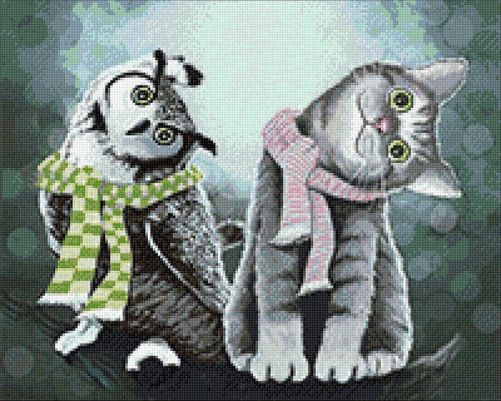 Cat With Owl Diamond Painting Set By Wizardi. Cs2571 Art Kit. Large Kit