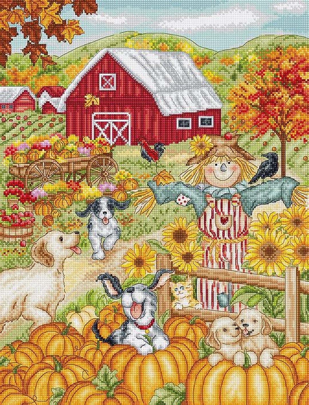 Autumn Farm Counted Cross Stitch Kit – Cozy Fall Farm Embroidery ...