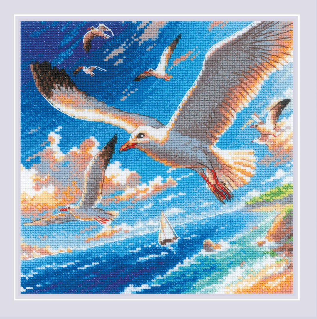 Sea Breeze Counted Cross Stitch Kit. Seagulls Flying Over the Ocean ...