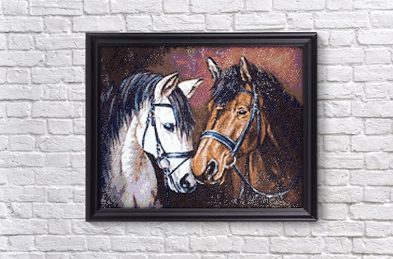 Horses Diamond painting set by Wizardi. Fantasy Diamond Art Beginner kit. Large Diamond painting kit WD2469 Etsy Polska