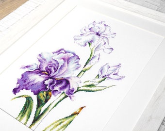 Violet Irises cross-stitch kit on Aida 16 count canvas. Blue Spring Flowers. Cross Stitch kit by Luca-s B2251L