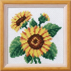 Yellow Flowers - Sunflowers cross-stitch kit on printed canvas. Monochrome little kit. Easy & Fast Cross Stitch kit by Orchidea 7512