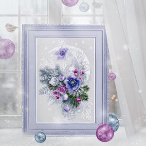 Frosty Evening - Counted Cross-Stitch Kit. Clock and Roses Pattern on Aida 14 Count Canvas. Embroidery Kit by Magic Needle 200-242
