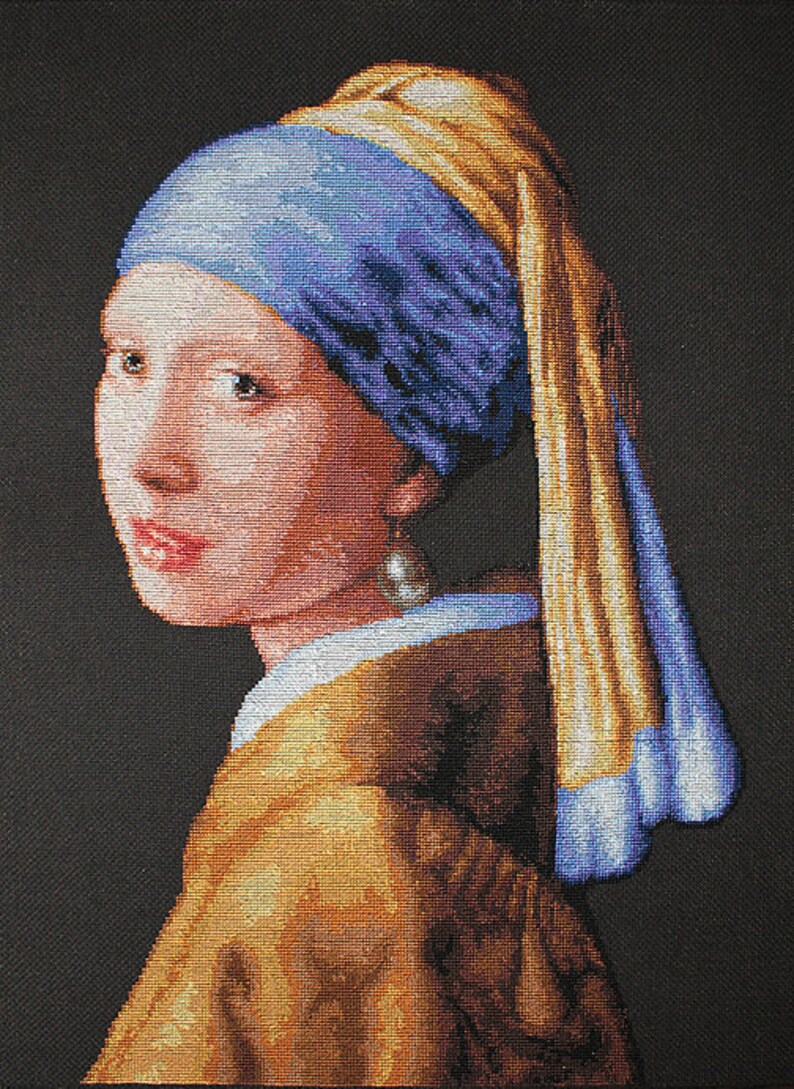 Girl With Pearl Earring Crossstitch Kit on Aida 18 Count Etsy