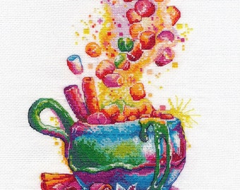 Magic Marshmallow Desert and Cream cross-stitch kit on Aida 16 count canvas.Cupcake Cross Stitch Oven 1436