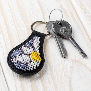 DIY Embroidered Key ring - Bead embroidery kit on artificial leather. Beading kit. Bead embroidery by Wonderland Crafts FLBB-090