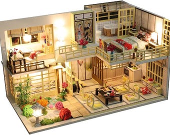 Miniature Roombox Kit. DIY Home Decor Dollhouse Kit with Furniture and LED Light. Doll House Craft Model F07M5-23-M030-A Wizardi