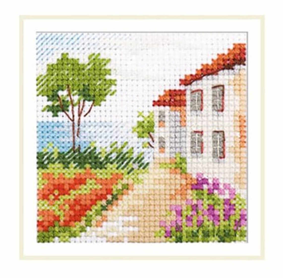 Italian Coast crossstitch kit on Aida 14 count canvas. Etsy