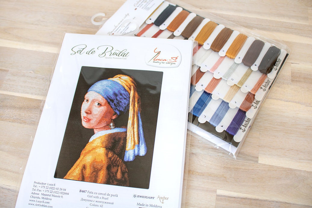 Girl with Pearl Earring cross-stitch kit on Aida 18 count canvas. Beautiful Lady.  Cross Stitch kit by Luca-s B467L Painter Johannes Vermeer