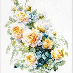 Counted Cross Stitch Kit - The Queen of Flowers. Elegant Rose Bouquet Embroidery Pattern for Handmade Decor by Magic Needle 70-08
