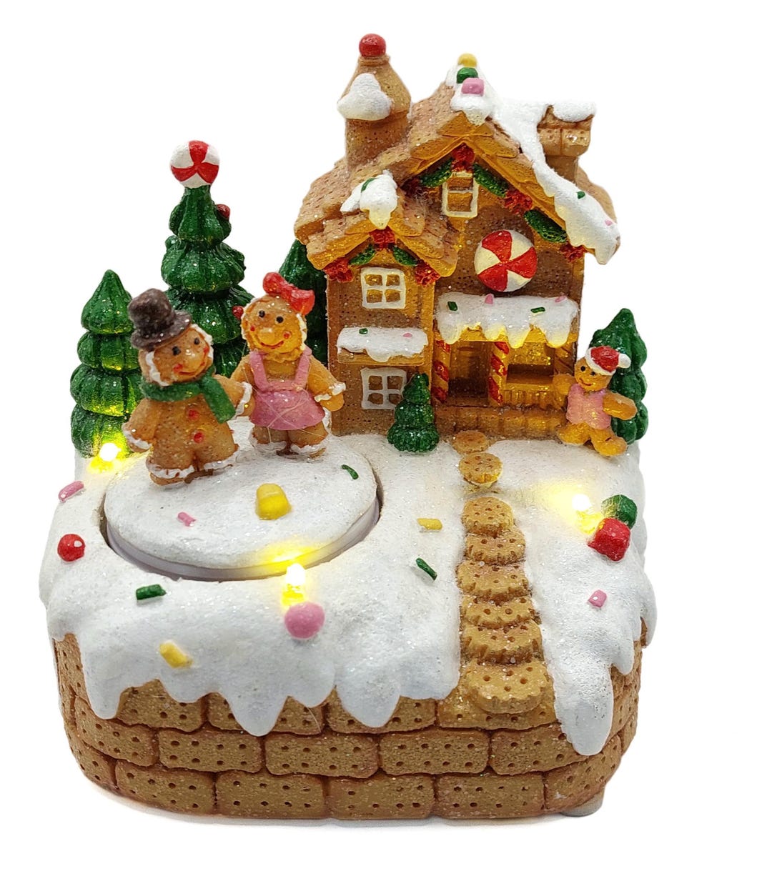 Gingerbread House With LED Lights and Gingerbread Family. Christmas ...