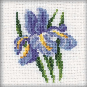 Iris - Cross-Stitch Kit on Aida 14 Count Canvas. DIY Spring Flower. Blue Flower Cross Stitch kit by RTO H172