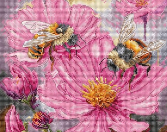 Honey Blooms Counted Cross Stitch Kit – Floral & Bees Embroidery Pattern for Nature-Inspired Decor by Letistitch L9933