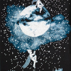 Fantasy Fairy at the Moon cross-stitch kit on Aida 14 count canvas. Fantasy Girls.  Cross Stitch kit by Charivna Mit M-288C
