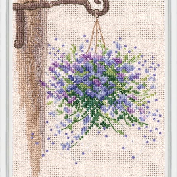 In the moment - Cross-Stitch Kit on Aida 16 Count Canvas. DIY Flowers Painting. Purple Flower Cross Stitch kit by RTO M1001