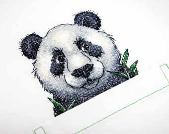 Panda Cross Stitch on Clothes. Water Soluble Canvas Cross Stitch Pattern. Magic Canvas Cross Stitch by MP Studia. SV-241